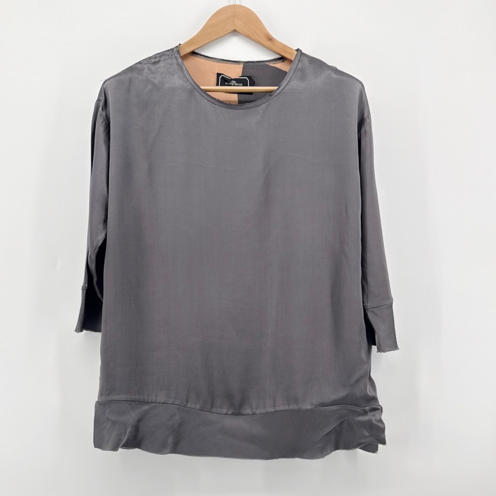 By Malene Birger Cinema Gray Viscose 3/4 Sleeve Raw Hem Blouse Top Size 34